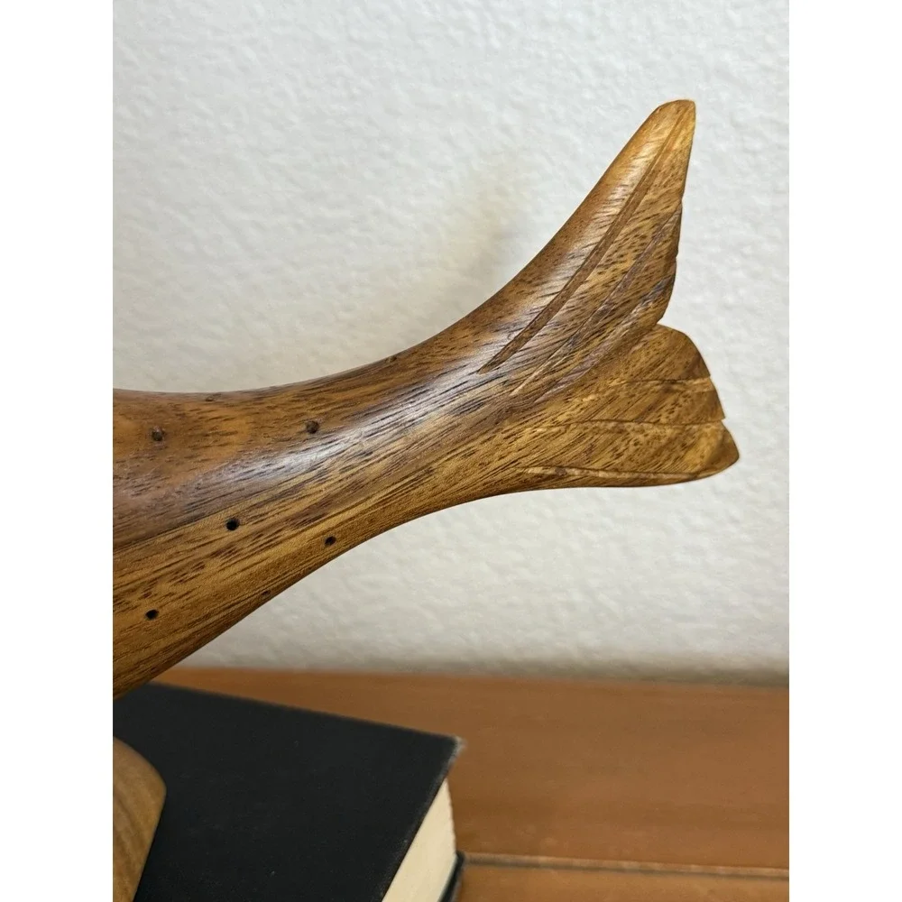 Vintage McM Hand Carved Hard Wood Fish Sculpture Appetizer Toothpick Holder‎